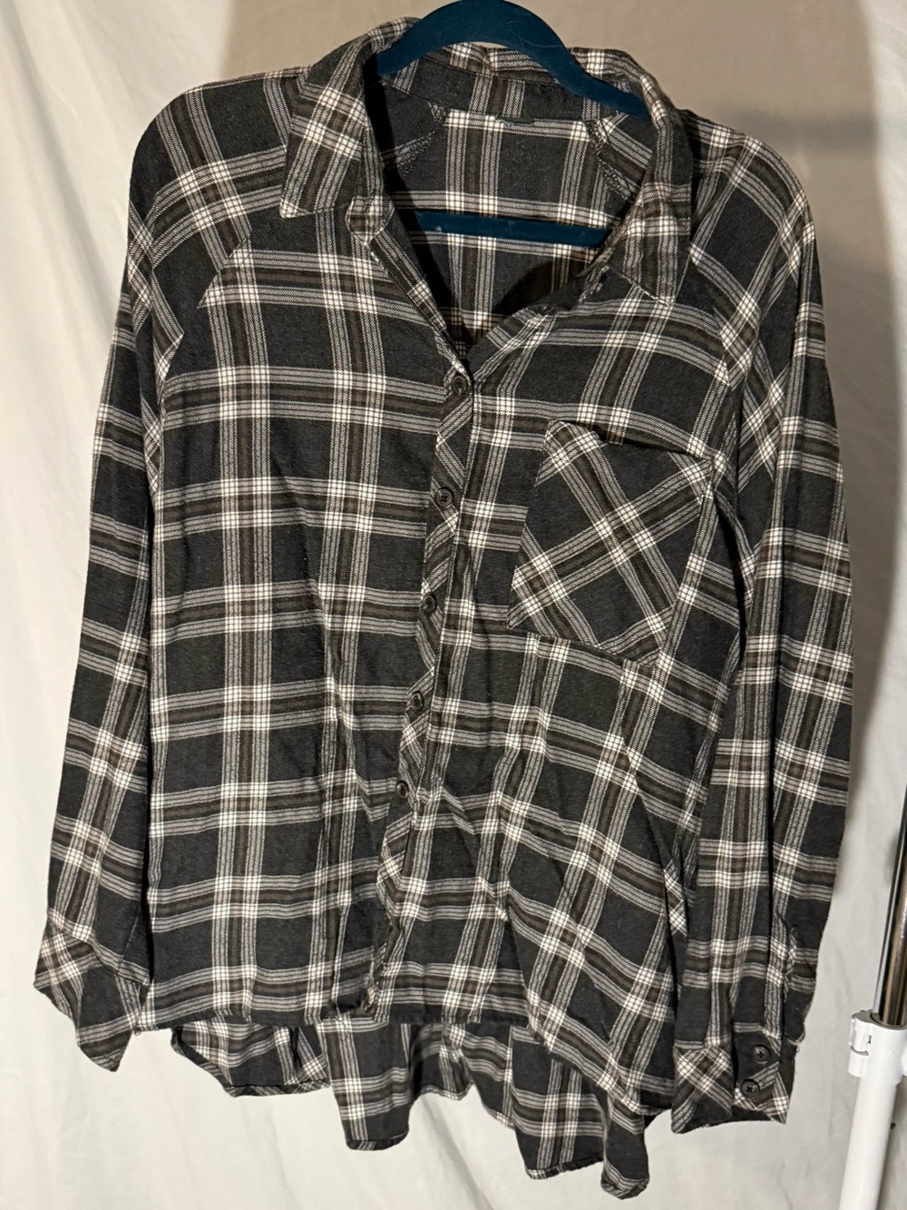 Plaid Button-Up Shirt with Side Pockets